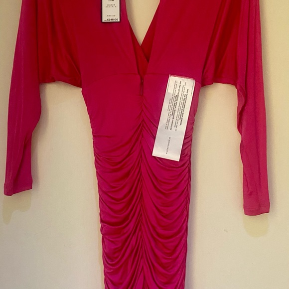 NWT BCBGMAXAZRIA Women's Eve Ruched Surplice Mini Dress Cabaret Stretch Size XXS - Picture 6 of 6